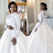 vintage plus size long seelvesmuslim a line wedding dresses lace appliques satin African wedding dress 2024 - buy cheap