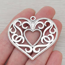 5 x pingentes vazados de prata tibetano coração grande abertura de dupla face para colar jóias fazendo descobertas 50x46mm 2024 - compre barato