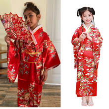 Japanese Kimono Yukata Girls Dresses National Japan Kimono Traditional Dress Satin Silk Oriental Bath Robe with Obi Performance 2024 - buy cheap