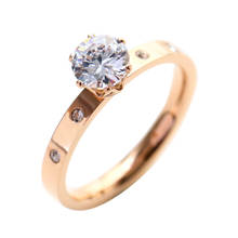 2019 titânio aço incrustado zircon masculino e feminino casal anel de aço inoxidável rosa anel de ouro jóias 2024 - compre barato