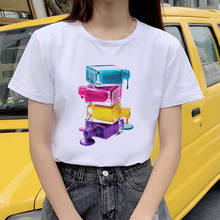 Camiseta feminina manga curta, camiseta fashion esmalte de unha branca, camiseta feminina ulzzang kawaii harajuku 2024 - compre barato
