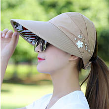 2021 Summer Hat women beach Sun Hats pearl packable sun visor hat with big heads wide brim UV protection female cap 2024 - buy cheap