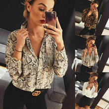 Blusa holgada de manga larga con estampado de leopardo para mujer, camisa con cuello en V, corte irregular, talla grande, S-XL 2024 - compra barato