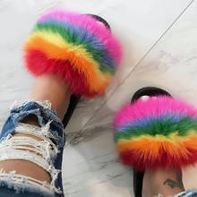 Fur Slides Hot Sale Women Fur Slippers Faux Fur Slides Furry Raccoon Sandals Fake Fur Flip Flops Fluffy Fur Slides Girls Slides 2024 - buy cheap