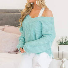 Осенний свитер с открытыми плечами для женщин, вязаные женские топы с бахромой, пуловер с длинным рукавом, свитеры 2024 - купить недорого