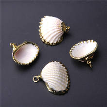 4Pcs Natural Scallop Shells Conch Gold Plated Cowrie Charms Cockle Beads Sea Shells Pendants for Jewelry Making Crafts DIY Hole 2024 - buy cheap