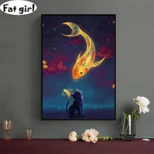 Pintura diamante ouro carpa e gato olhar bordado arte ponto cruz 5d diy completo mosaico decoração strass pintura 2024 - compre barato