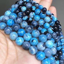 Pedra natural azul fogo ágata contas redonda solta espaçador acessórios contas para fazer jóias 6 8 10mm diy pulseira colar 15" 2024 - compre barato