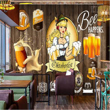 Papel de parede mural 3d retrô nostálgico, arte da cerveja, personagem de menina, restaurante, bar, decoração industrial, fundo 2024 - compre barato