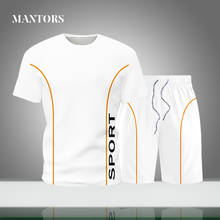 Conjunto de camisa masculina de verão 2021, camiseta + shorts, conjunto esportivo para homens, novo, casual, traje de treino solto, 2 peças, streetwear 2024 - compre barato