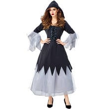 Umorden Adult Gray Black Witch Sorceress Costume Cosplay for Women Halloween Purim Party Costumes Fancy Dress Hooded 2024 - buy cheap