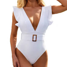 Sexy Ruffle One Piece Swimsuit Push Up Swimwear Women 2020 Backless Bathing Suits White Swimsuit Padded Deep V Monokini 2024 - buy cheap