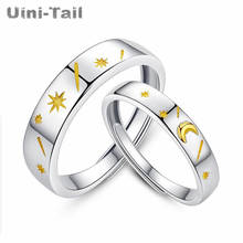 Uini-Tail Hot New Products 925 Tibetan silver Sun Moon Star Couple Opening Ring Simple Fashion Sweet Romantic Golden Star Moon 2024 - buy cheap