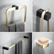 Juego de accesorios de baño montado en la pared, toallero de latón negro y dorado, gancho para bata, jabonera, soporte para cepillo de dientes, nuevo estilo 2024 - compra barato