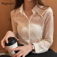 Camisa de talla grande de encaje para Primavera, blusa blanca con bordado Floral elegante para mujer, Top de manga larga con agujeros coreanos, 13125 2024 - compra barato