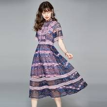 Высококачественное модное летнее кружевное платье-миди llзаoosh, женское винтажное ажурное платье с коротким рукавом и цветочным принтом в стиле пэчворк 2024 - купить недорого
