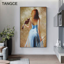 Pintura abstracta de violín para chica, lienzo de pintura azul moderno, póster de chica, impresión de imagen artística de pared para sala de estar, Plakat Streszczenie 2024 - compra barato