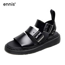 ENNIS-sandalias de cuero con hebilla de Metal para mujer, zapatos planos de plataforma, informales, a la moda, color negro, 2021 2024 - compra barato