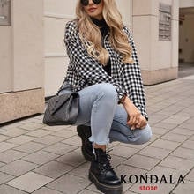 KONDALA Women's Blazer Za 2020 Plaid Print Casual Single Breasted Houndstooth Blazer Long Sleeve Autumn O-Neck Short Jackets Top 2024 - buy cheap