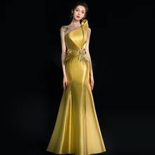 Yellow Prom Dresses Mermaid Satin Flower Appliques Beaded Long Formal Party Ceremony Guest Quinceanera Evening Gowns New Elegant 2024 - buy cheap