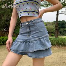 ArtSu Cute Vintage High Waist Ruffles Jeans Skirts Y2K Aesthetics Bodycon Patchwork Denim Short Skirt Fashion Streetwear SK52138 2024 - buy cheap