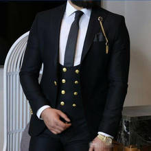 Terno masculino com lapela alta (jaqueta + colete + calça), um botão, smoking, casamento, padrinho 2024 - compre barato