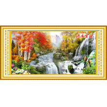 Waterfall Landscape Large picture Needlework,DIY Living Room Printed Cross Stitch,Sets For Embroidery Kit Full Silk Thread 2024 - buy cheap