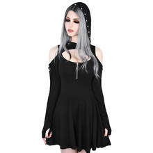 Женское платье в стиле панк NCLAGEN, черное облегающее платье с заклепками и капюшоном, с длинным рукавом, в готическом стиле 2024 - купить недорого