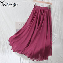 Women Plus Size Fashion 10 Color Solid Long Skirt Female Boho Elastic High Waist Chiffon Casual Beach Pleated Skirt Saias Summer 2024 - buy cheap