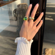 Lovoacc anéis retro ajustáveis de cor verde de bambu, de pedra irregular, anéis largos abertos, vintage, anéis robustos para presentes femininos 2024 - compre barato
