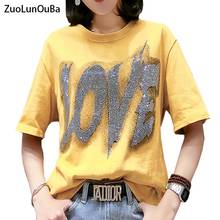 Женская хлопковая Футболка ZuoLunOuBa, свободная футболка с надписью, 2021 2024 - купить недорого