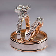 USTAR-Conjunto de anillos de boda de 3 piezas para mujer, joyas cuadradas de circonia AAA de color oro rosa, joyería de moda femenina, regalo de alta calidad 2024 - compra barato