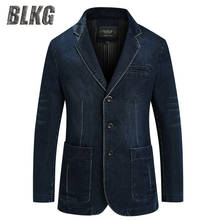 BLKG Denim Jacket Men Autumn Blazer Jacket Slim Fit Military Jacket Single Breasted Turn-down Collar Jeans Coat Plus Size XXXXL 2024 - buy cheap