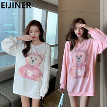 2021 primavera coreano cristal oversized moletom fino kawaii roupas de moletom com capuz de manga comprida dos desenhos animados do crewneck do diamante quente 2024 - compre barato