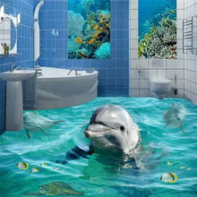 Custom photo floor 3D stereo dolphin ocean bathroom mural PVC wallpaper self-adhesive Papel de parede Decorative floor painting 2024 - compre barato