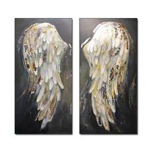 Modern New Design Unframed Abstract 2 Panels Gold Wings Oil Painting Canvas Wall Art Pure Handmade Home Decoration Wall Pictures 2024 - buy cheap