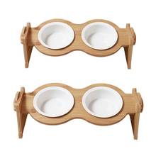 Non-Slip Double Cat Bowl Dog Bowl With Stand Pet Feeding Cat Water Bowl Wooden Elevated Cats Food And Water Bowls Stand Feeder 2024 - buy cheap