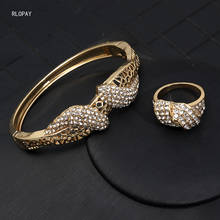 Conjunto de anillos y brazalete hueco árabe dorado para mujer, joyería marroquí para boda, brazalete de Argelia, regalos nupciales, novedad 2024 - compra barato