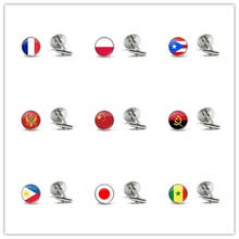 Glass Cabochon Cufflinks France Poland Puerto Rico Montenegro China Angola Senegal Philippines Japan National Flag Sleeve Button 2024 - buy cheap