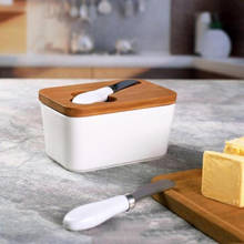 Butter Box Cheese Container Sealing Box With Wood Lid & Knife Ceramic Food Dish Storage Box Tray Plate Kitchen 2024 - buy cheap