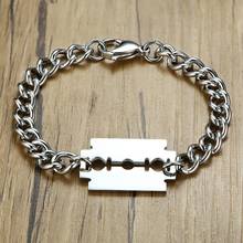 Vnox Unique Mens Shaving Blade Charm Bracelet Stainless Steel Chain Link pulseira masculina 8.26 inch 2024 - buy cheap