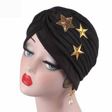 Chapéu de glitter e estrela, chapéu casual com lantejoulas e bordado, turbante para o cabelo, touca de quimioterapia para mulheres, chapéus indianos muçulmanos 2024 - compre barato