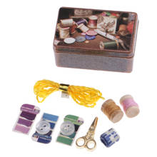 Miniatura para casa de bonecas, metal, vintage, ferramentas de costura, caixa 1/12, escala 2024 - compre barato