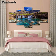 Diy 5d pintura diamante 5 pçs conjunto cachoeira broca quadrado redondo diamante mosaico imagem diamante bordado paisagem natural ff446 2024 - compre barato