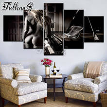 FULLCANG-pintura de diamante mazayka, bordado de mujer sexy en blanco y negro, bricolaje, 5 piezas, taladro redondo cuadrado completo FC2220 2024 - compra barato