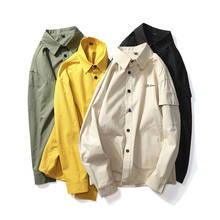 Camisa masculina lisa de manga comprida, camisa bordada de segunda mão moderna coreana 2020 para homens, camisa casual grossa moda de rua 2024 - compre barato