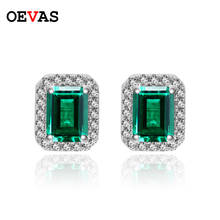 OEVAS Sparking Zircon 8*6MM Lab Grown Emerald Stud Earrings for women Solid 925 Sterling Silver Wedding Party Bride band jewelry 2024 - buy cheap