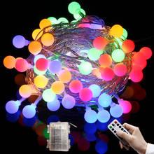 Cordas de luz redondas, com controle remoto, bateria para festa, fadas, árvore de natal, bola branca, decoração para feriado, iluminação ao ar livre 2024 - compre barato