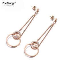 Zoomango ol estilo aço inoxidável duplo círculo balançar brincos para as mulheres rosa ouro strass aniversário brincos ze19046 2024 - compre barato