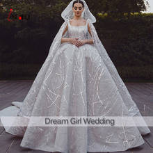 Robe De Mariee 2021 роскошное свадебное платье с накидка-Фата, вырез лодочкой, кружевное бальное платье, платья для невесты 2024 - купить недорого